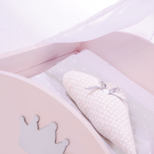 Cuna para muñecas 'Prinzessin Sophie', incluye ropa de cama textil, ropa de cama y dosel