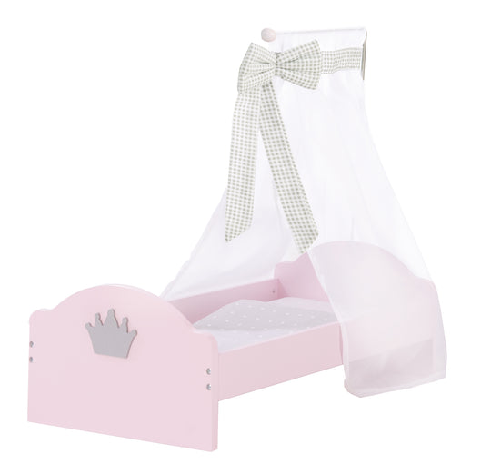 Cuna para muñecas 'Prinzessin Sophie', incluye ropa de cama textil, ropa de cama y dosel