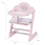 Chaise haute pour poupées "Princess Sophie", pour poupée de bébé, rose/argent avec couronne
