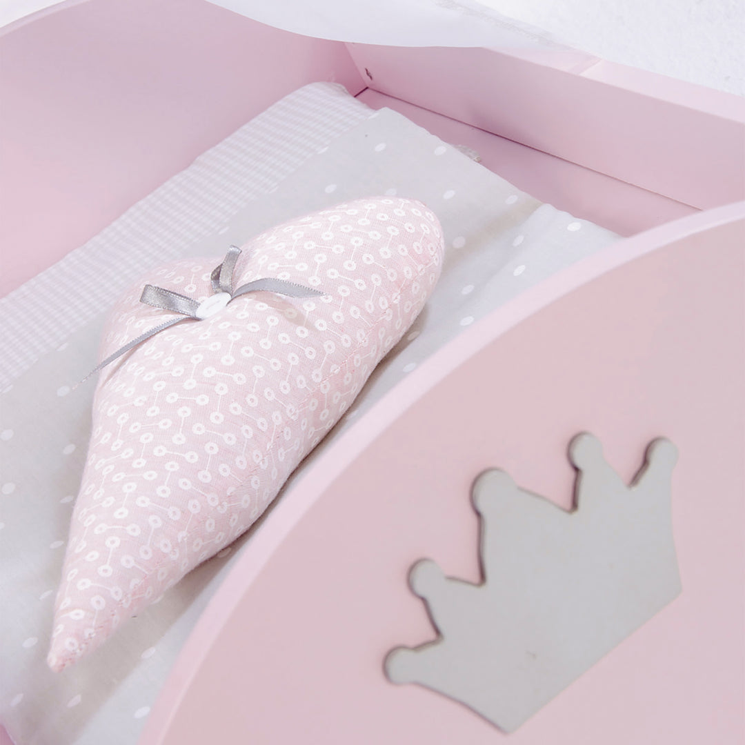 Serie di culla per bambole 'Sophie', compresi arredi in tessuto, biancheria da letto e baldacchino, rosa