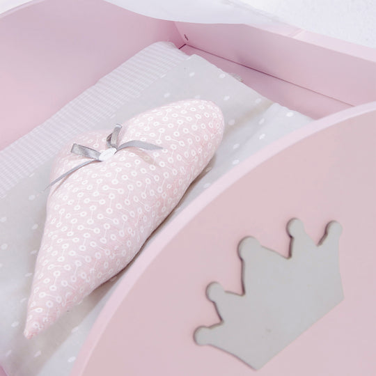 Serie di culla per bambole 'Sophie', compresi arredi in tessuto, biancheria da letto e baldacchino, rosa