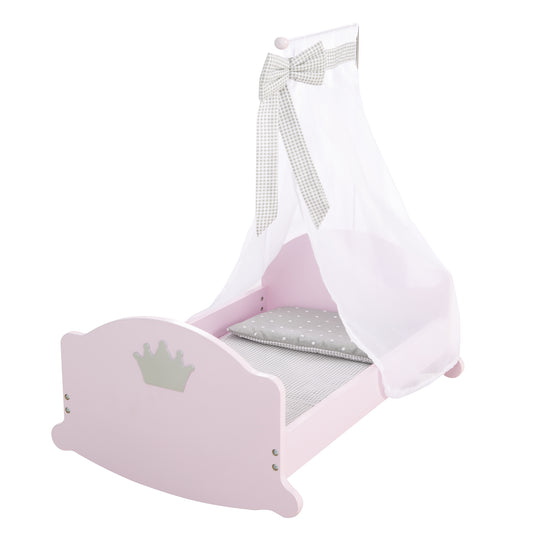Serie di culla per bambole 'Sophie', compresi arredi in tessuto, biancheria da letto e baldacchino, rosa