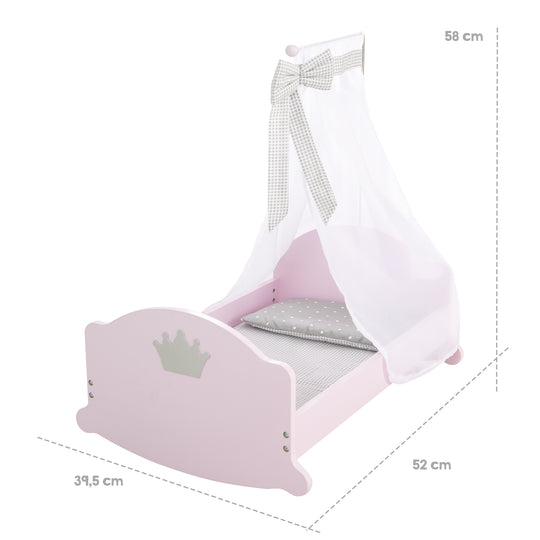 Serie di culla per bambole 'Sophie', compresi arredi in tessuto, biancheria da letto e baldacchino, rosa