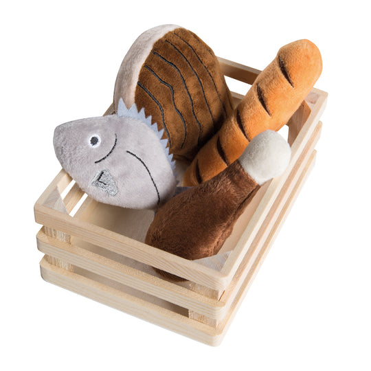 Gruppi alimentari, 4 cestini con accessori per negozio e cucina per bambini