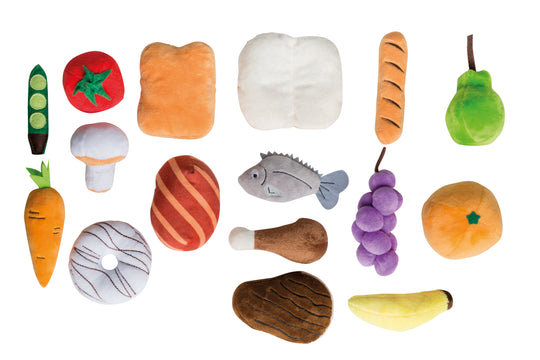 Gruppi alimentari, 4 cestini con accessori per negozio e cucina per bambini