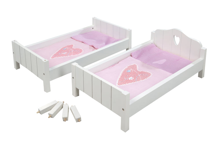 Puppenetagenbett 'Fienchen', Puppenbett teilbar, weiß lackiert, inkl. textiler Ausstattung