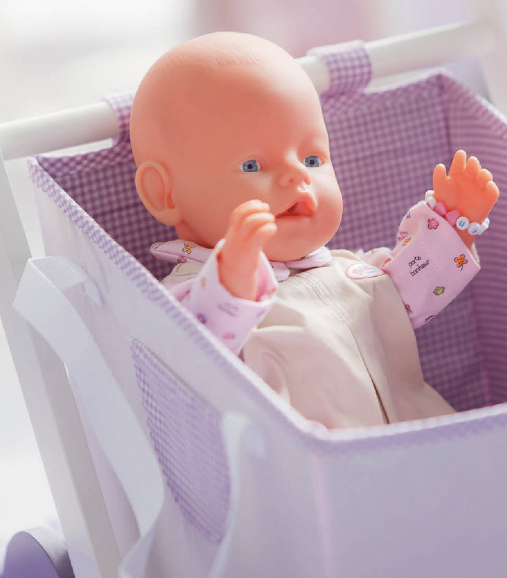 Poussette pour poupée "Fienchen" lilas / blanc, transformable en nacelle, avec équipement