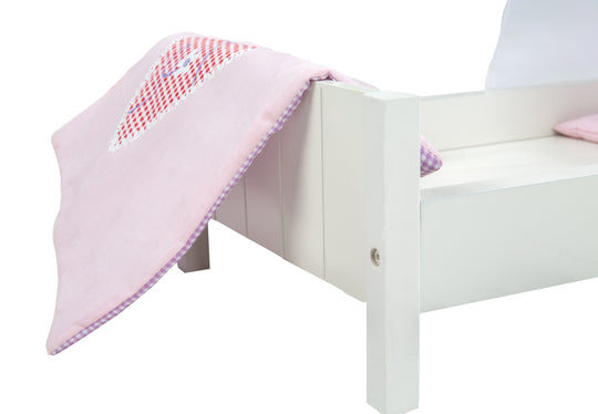 Cama para muñecas 'Fienchen', incluye accesorios textiles, ropa de cama y dosel, pintada de blanco