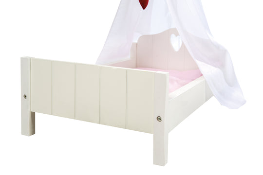 Cama para muñecas 'Fienchen', incluye accesorios textiles, ropa de cama y dosel, pintada de blanco