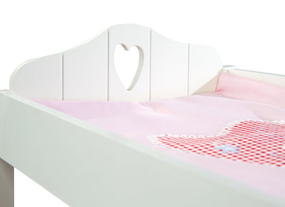 Cómoda para muñecas y cama en uno, 'Fienchen', incluye accesorios textiles, pintada de blanco