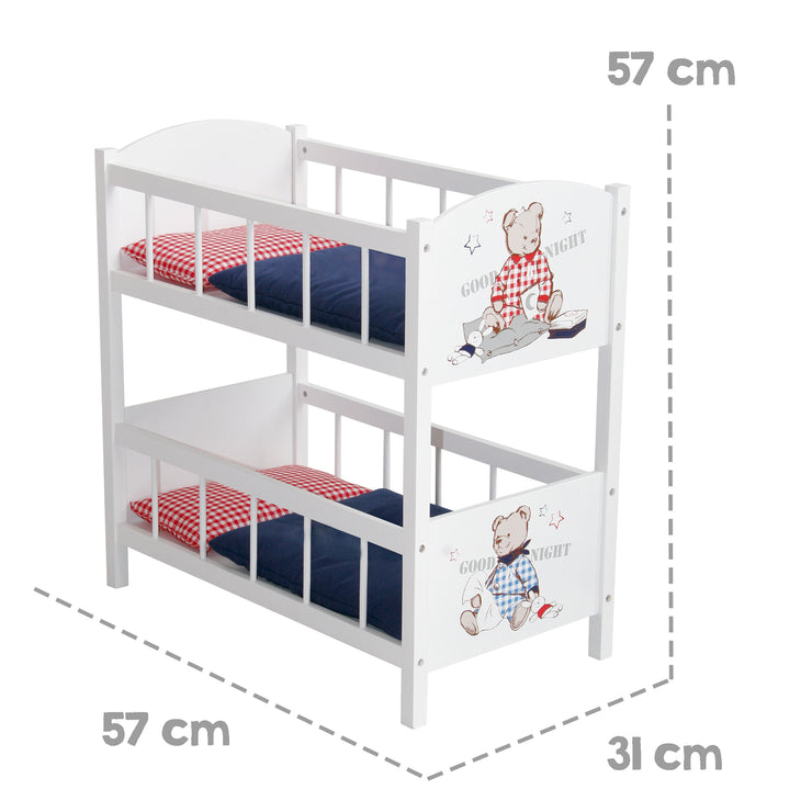 Doll bunk bed series 'Teddy College', divisible, white lacquered, including textile fittings