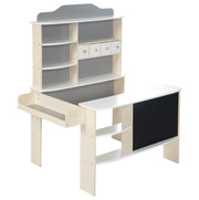 Shop, natural wood, white / gray lacquered, 4 drawers, clock, blackboard, counter & side counter