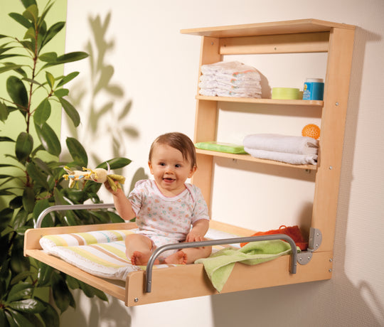 Estante de pared para cambiar, estante plegable para cambiar, natural incluye almohadilla para cambiar 'Dschungelbaby'