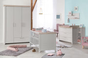 Set di mobili per bambini "Helene", incl. letto combinato 70 x 140 cm, fasciatoio e armadio a 3 ante, grigio chiaro