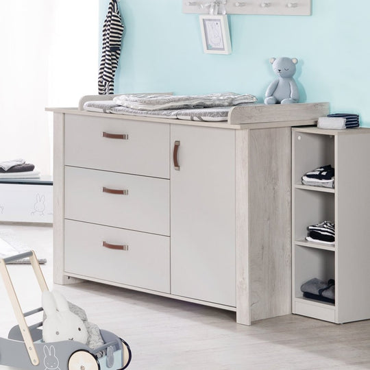 Cómoda 'Mila' con cambiador, cierre suave, 3 cajones, 1 puerta, altura de cambio 90,5 cm