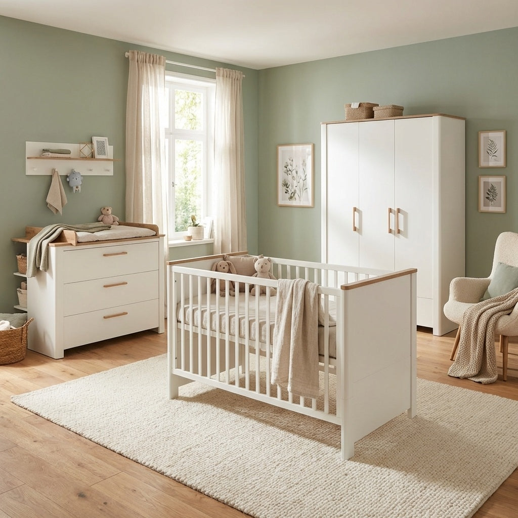 Kinderzimmer 'Ava' Kollektion in weiß mit Dekor 'Artisan Eiche' und Massivholz-Elementen