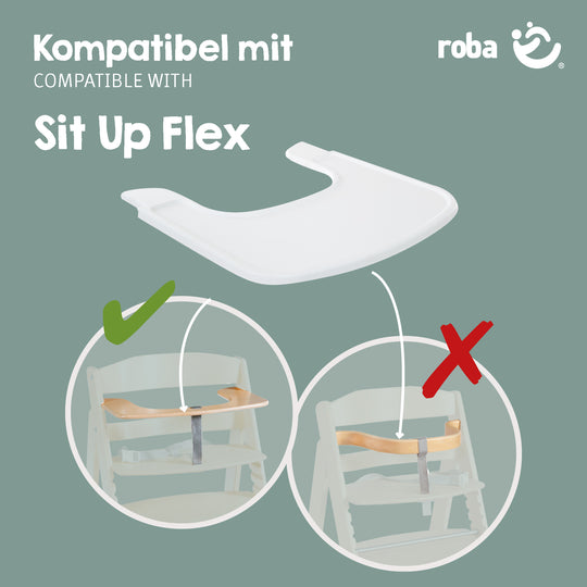 Vassoio pappa in plastica – Estensione per seggiolone Sit Up Flex, Liv Up & Born Up – Bianco