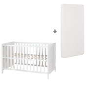 Co-Sleeper 60 x 120 cm, white, adjustable, 5 slip bars, incl. Slatted frame & mattress