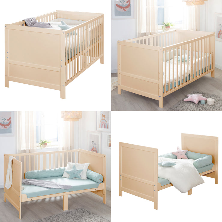 Kombi-Kinderbett EASY SLEEP 70x140 inkl. Umbauecken - Holz natur