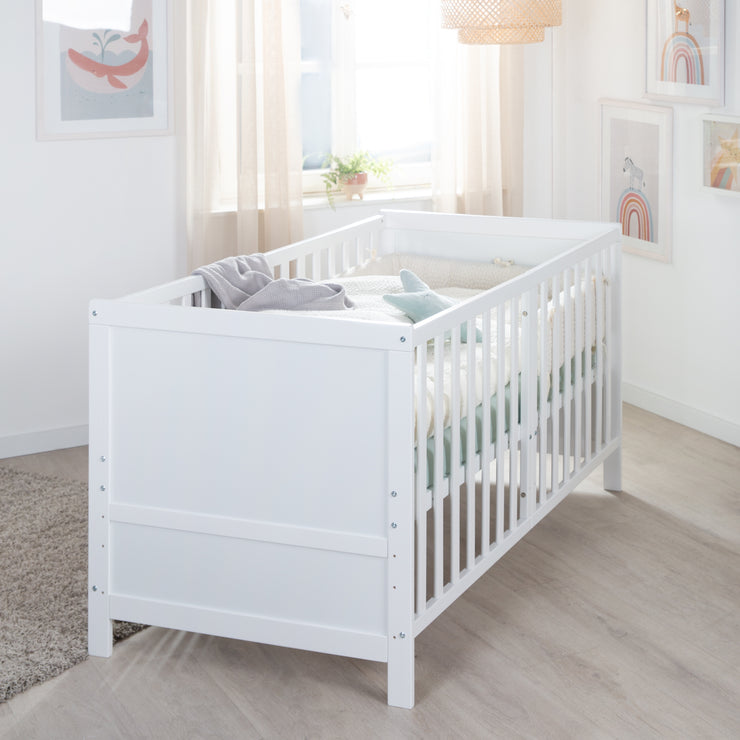 Wooden Convertible Cot EASY SLEEP 70x140 including Conversion Elements - White