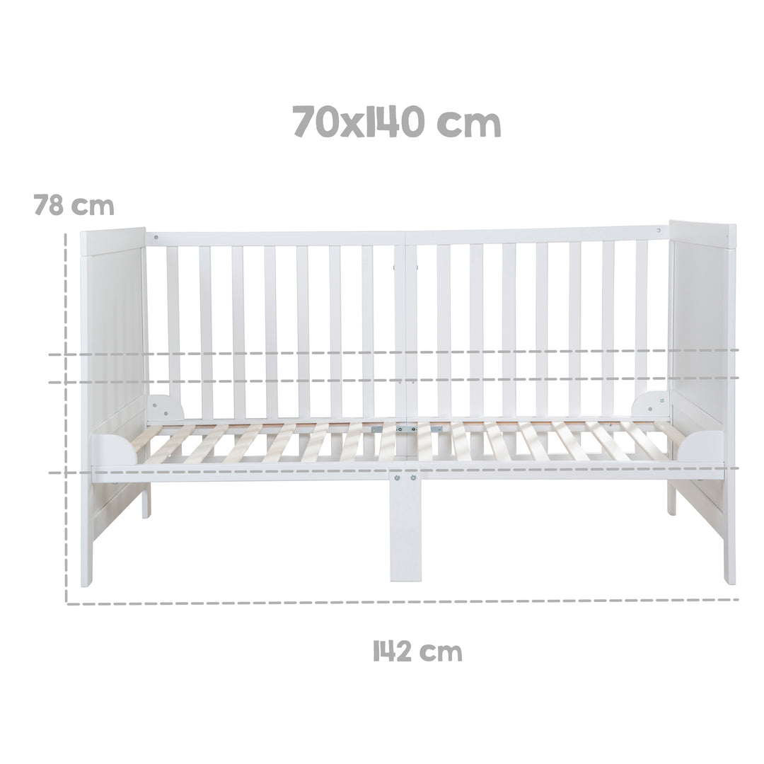 Kombi-Kinderbett EASY SLEEP 70x140 inkl. Umbauecken - Holz weiß lackiert