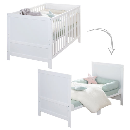 Kombi-Kinderbett EASY SLEEP 70x140 inkl. Umbauecken - Holz weiß lackiert