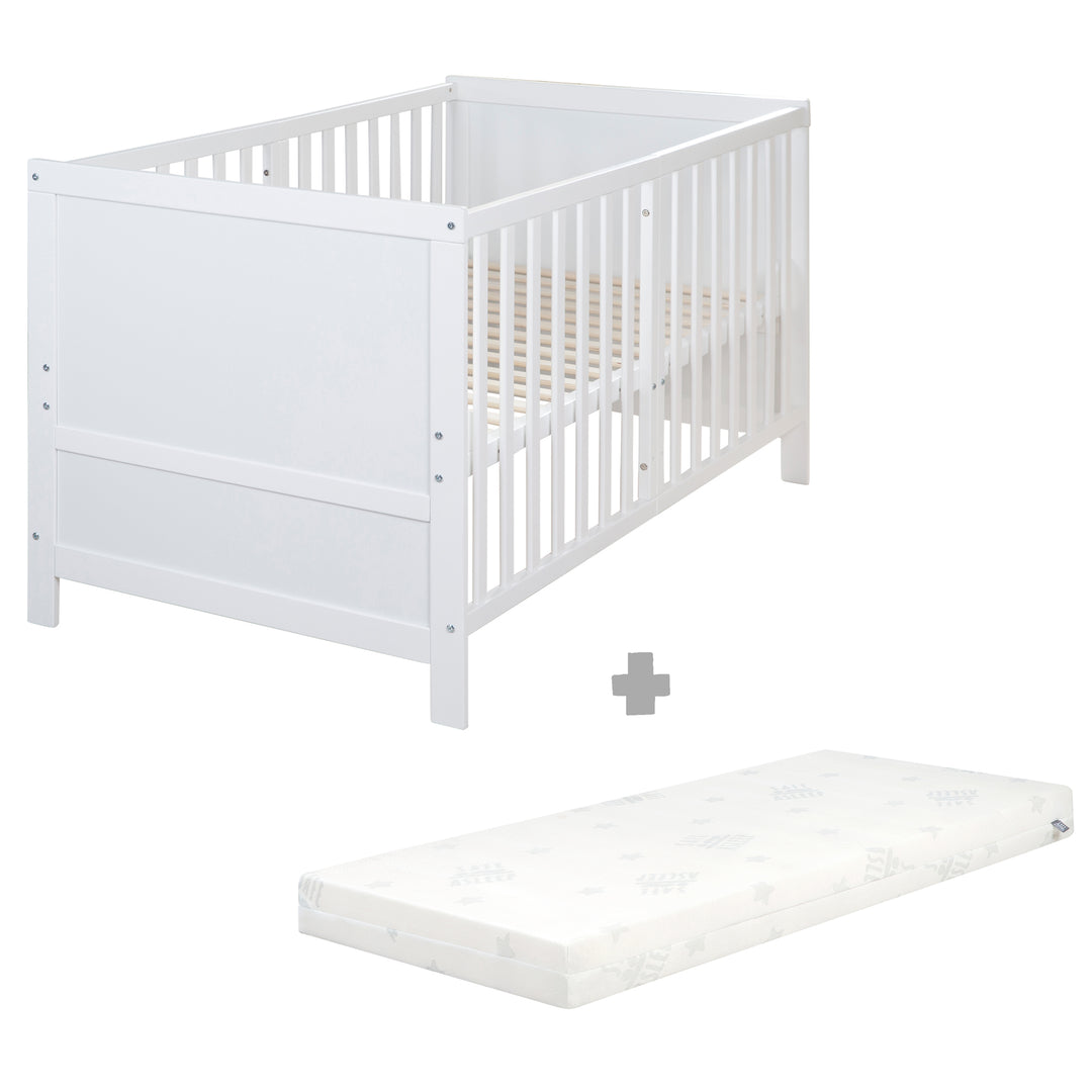 Kombi-Kinderbett EASY SLEEP 70x140 inkl. Umbauecken - Holz weiß lackiert
