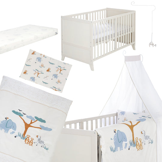 Set lettino 'Savanna Friends' 70 x 140 con accessori completi - Grigio naturale / Beige