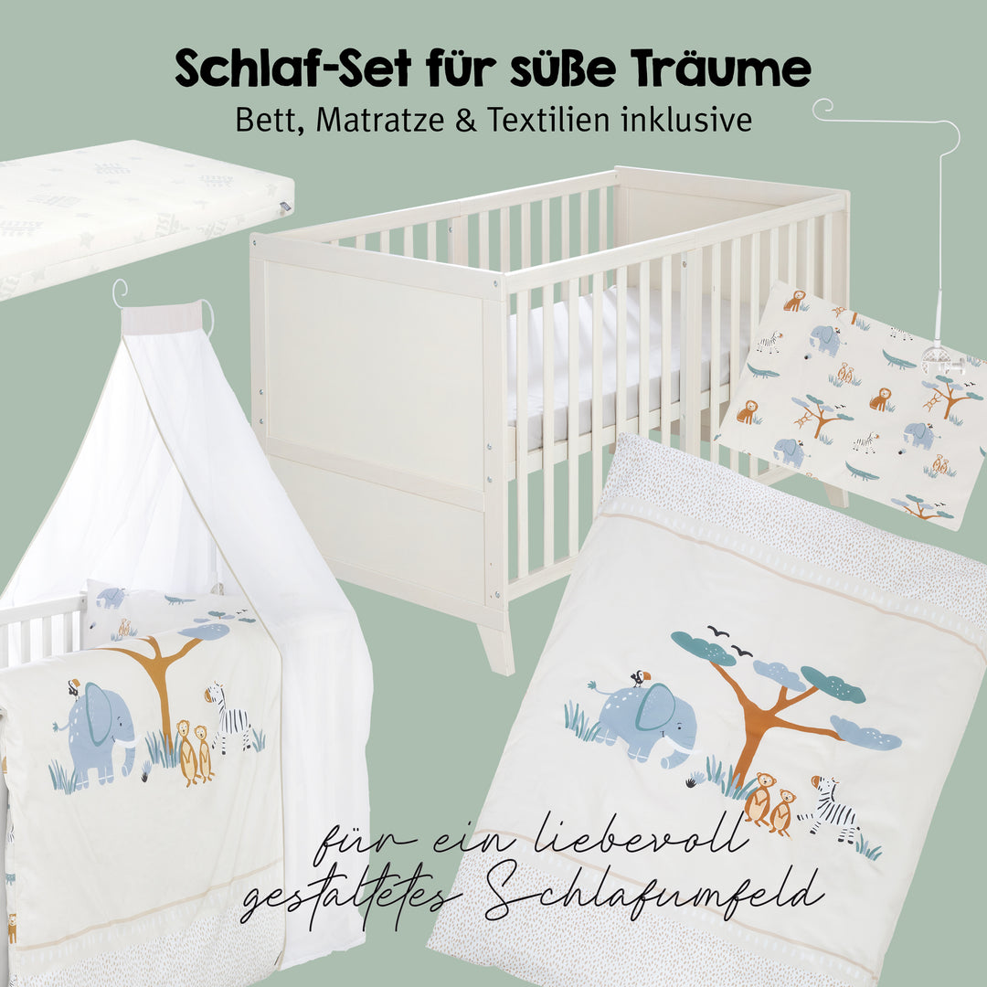 Set lettino 'Savanna Friends' 70 x 140 con accessori completi - Grigio naturale / Beige