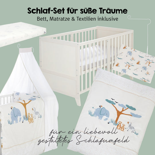 Set lettino 'Savanna Friends' 70 x 140 con accessori completi - Grigio naturale / Beige