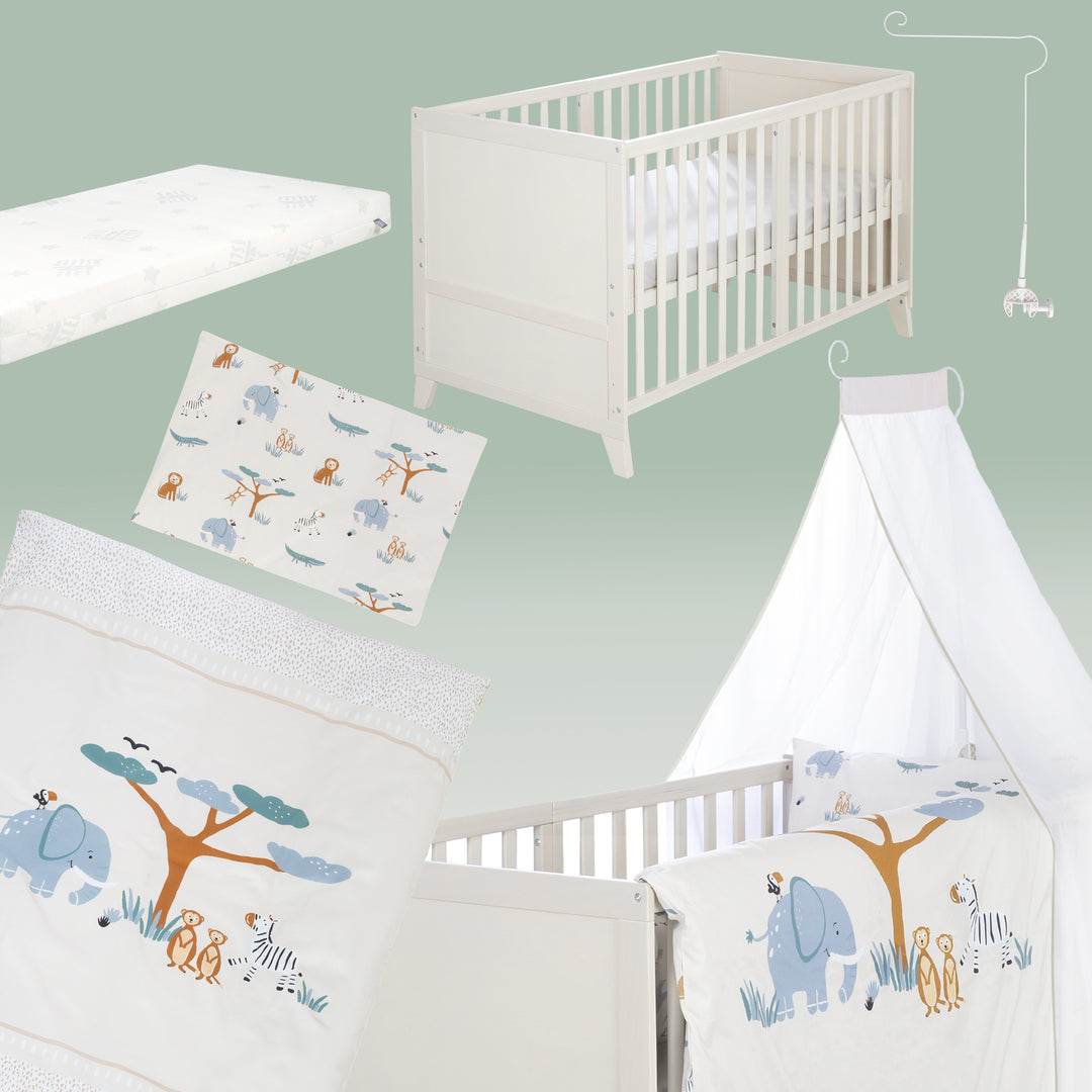 Set lettino 'Savanna Friends' 70 x 140 con accessori completi - Grigio naturale / Beige