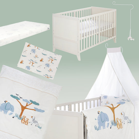 Set lettino 'Savanna Friends' 70 x 140 con accessori completi - Grigio naturale / Beige