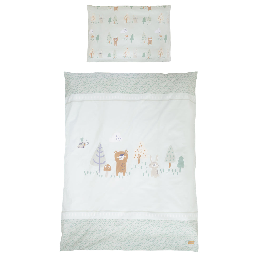 Juego de cuna 'Wooland Buddies' 70 x 140 con equipamiento completo incluido - Blanco / Verde pastel