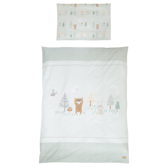 Juego de cuna 'Wooland Buddies' 70 x 140 con equipamiento completo incluido - Blanco / Verde pastel