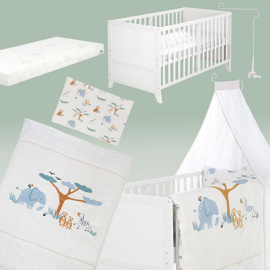 Babybettset 'Savanna Friends' 70 x 140 inkl. kompletter Ausstattung - Weiß / Beige – Freisteller (3/17)