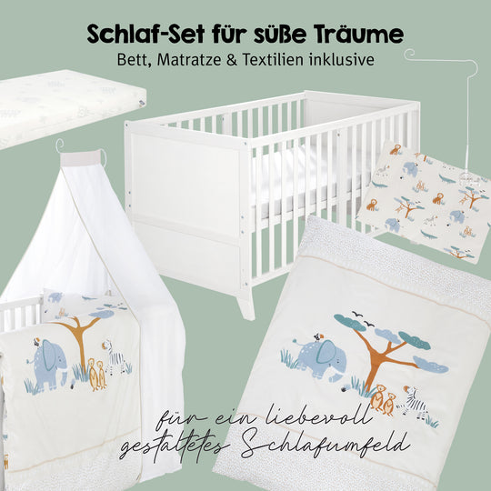 Babybettset 'Savanna Friends' 70 x 140 inkl. kompletter Ausstattung - Weiß / Beige – Freisteller (5/17)