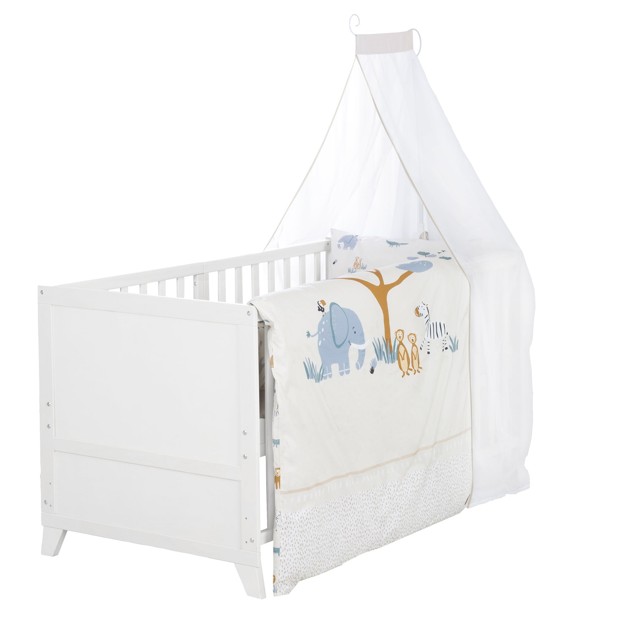 Babybettset 'Savanna Friends' 70 x 140 inkl. kompletter Ausstattung - Weiß / Beige – Freisteller (1/17)