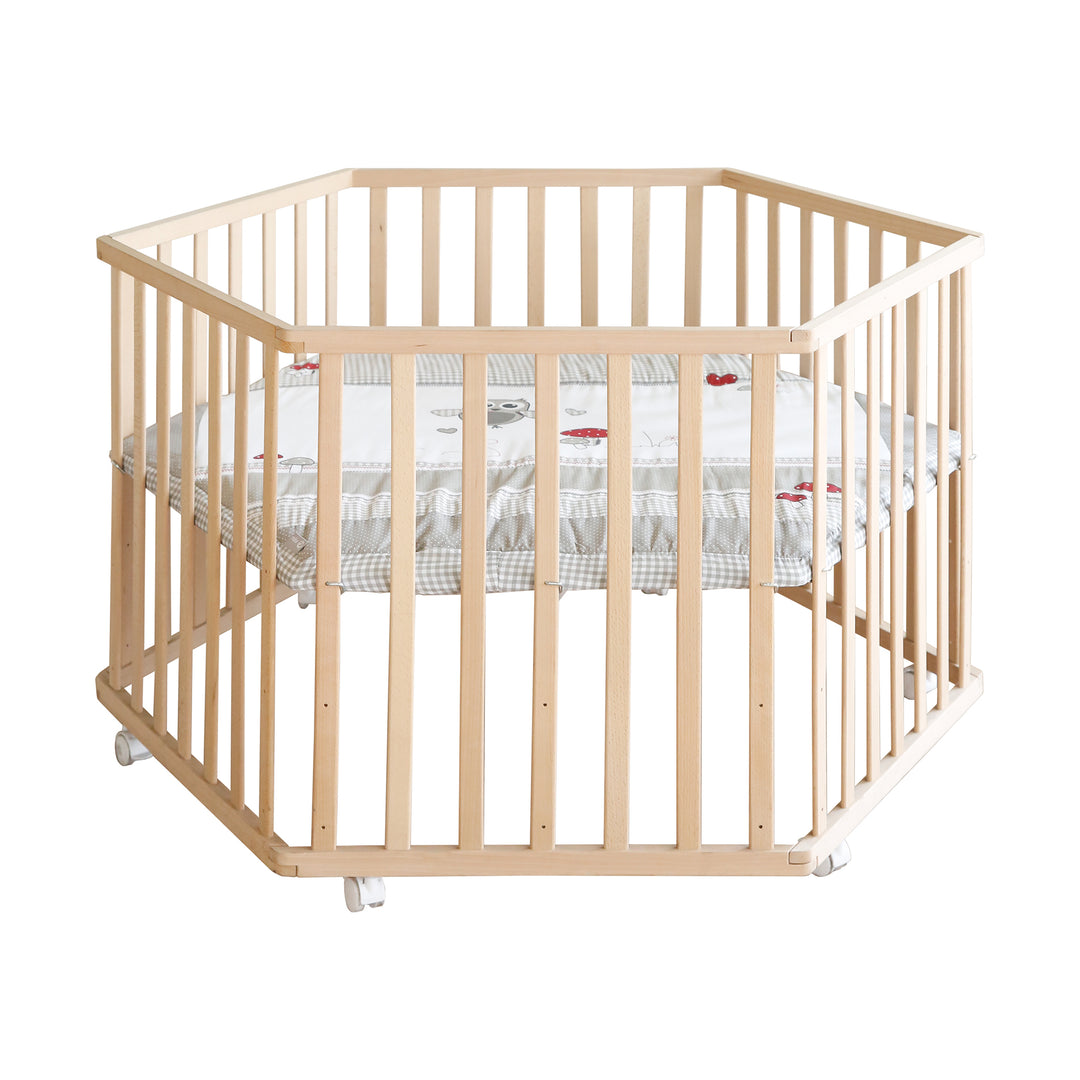 Parc hexagonal + tapis de protection 'Adam & Eule' - Bois naturel