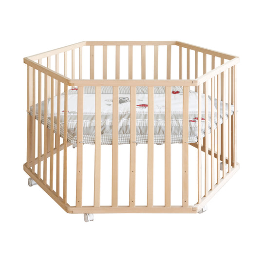 Parc hexagonal + tapis de protection 'Adam & Eule' - Bois naturel