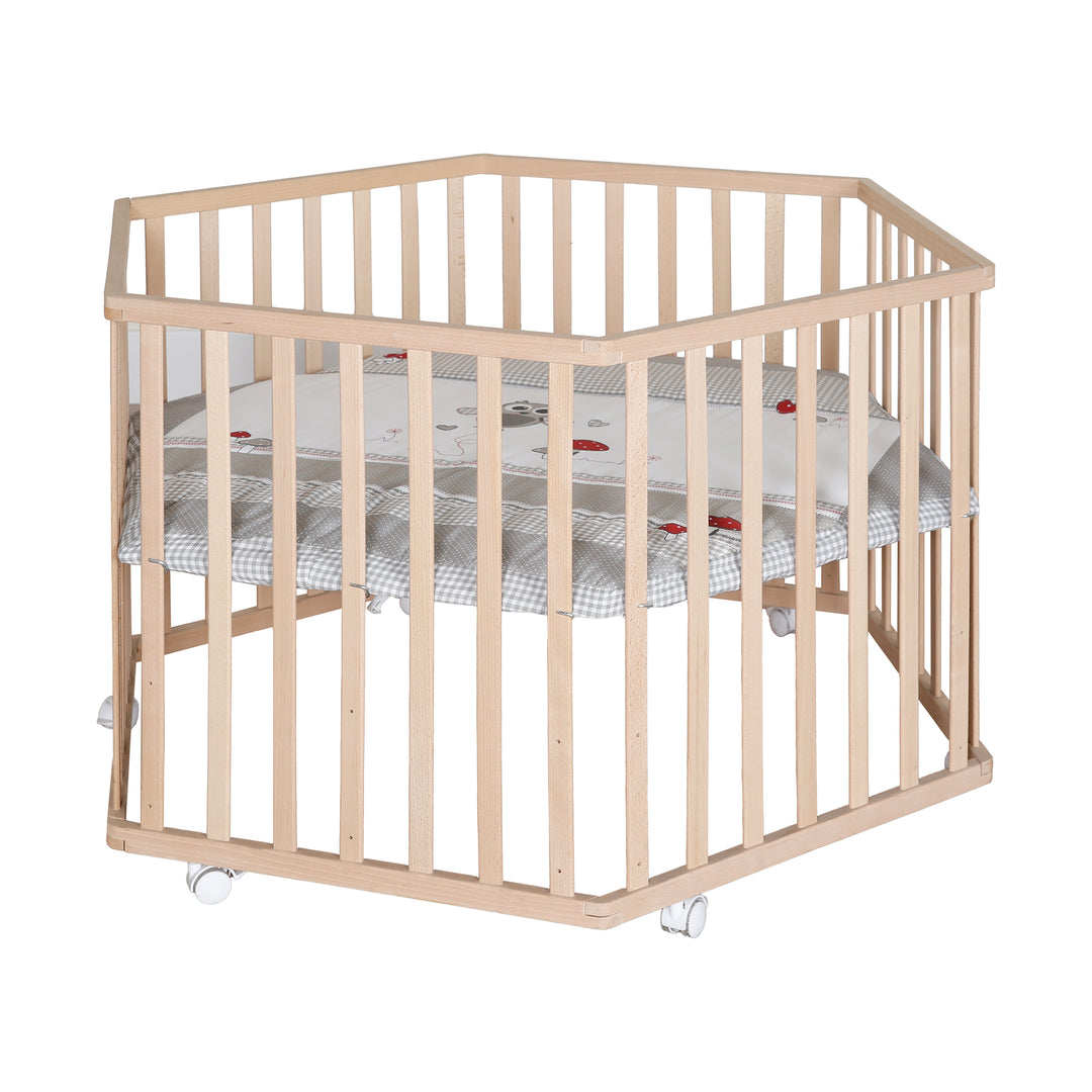 Parc hexagonal + tapis de protection 'Adam & Eule' - Bois naturel