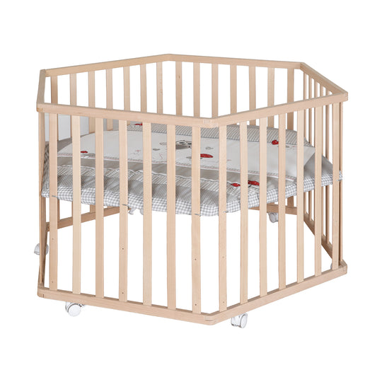 Parc hexagonal + tapis de protection 'Adam & Eule' - Bois naturel