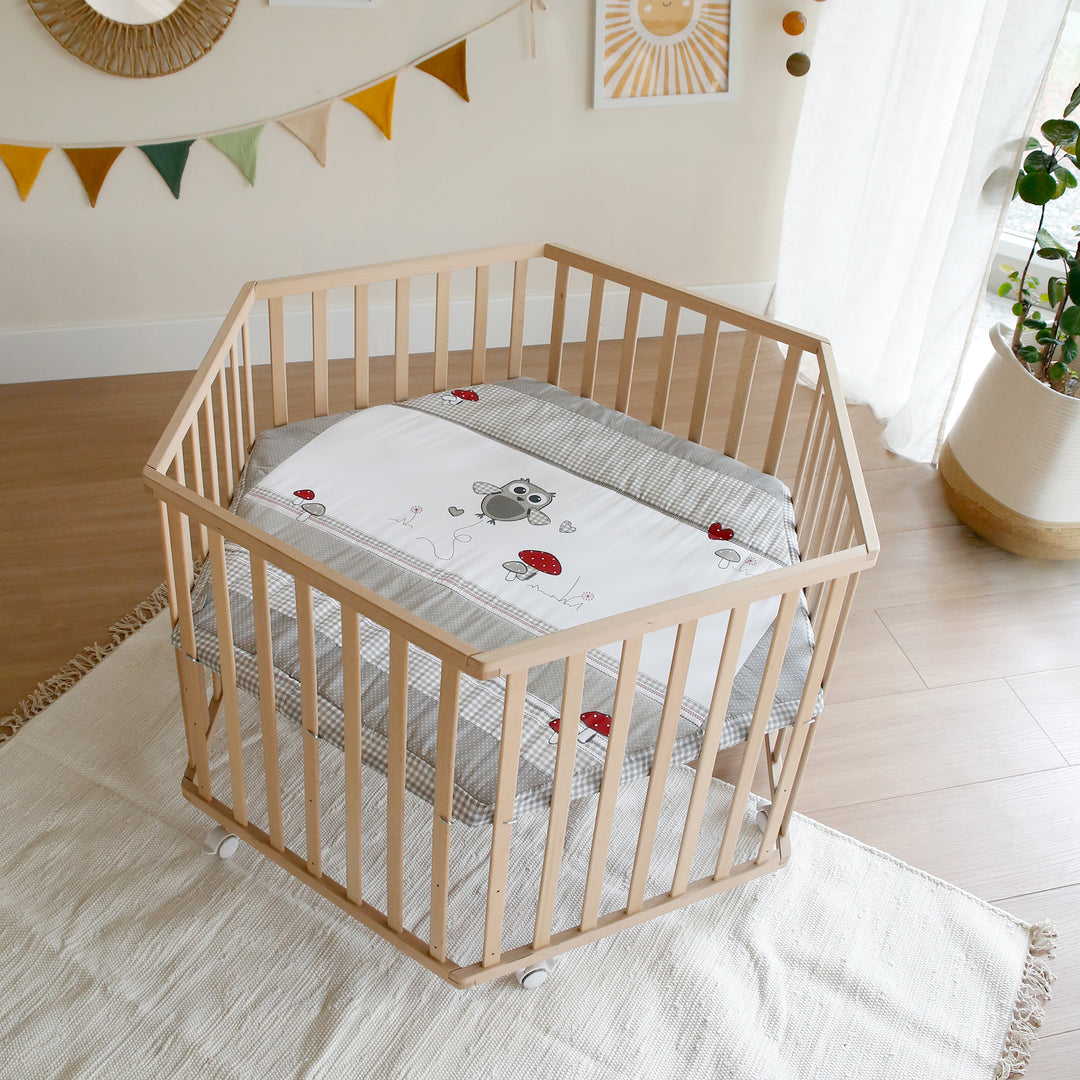 Parc hexagonal + tapis de protection 'Adam & Eule' - Bois naturel