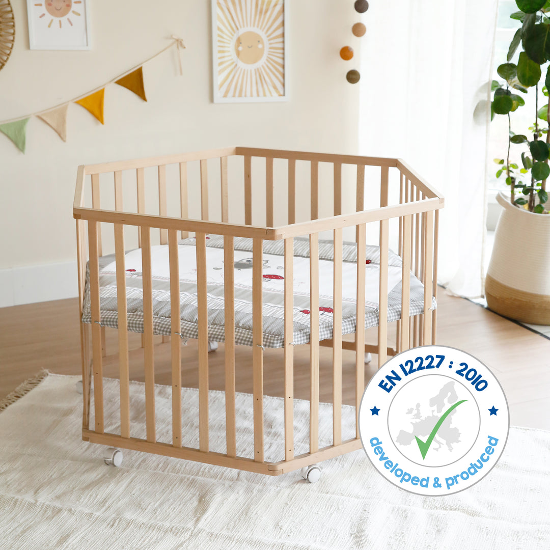 Parc hexagonal + tapis de protection 'Adam & Eule' - Bois naturel