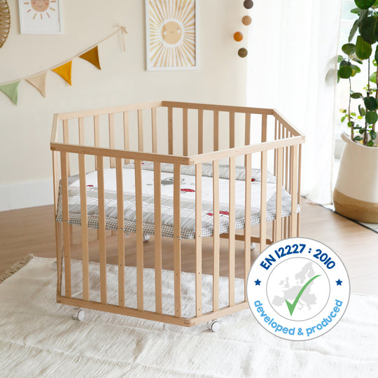 Parc hexagonal + tapis de protection 'Adam & Eule' - Bois naturel