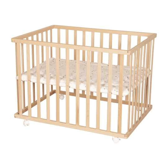 Parc bébé  75 x 100 avec tapis 'Sternenzauber gris' - Bois naturel