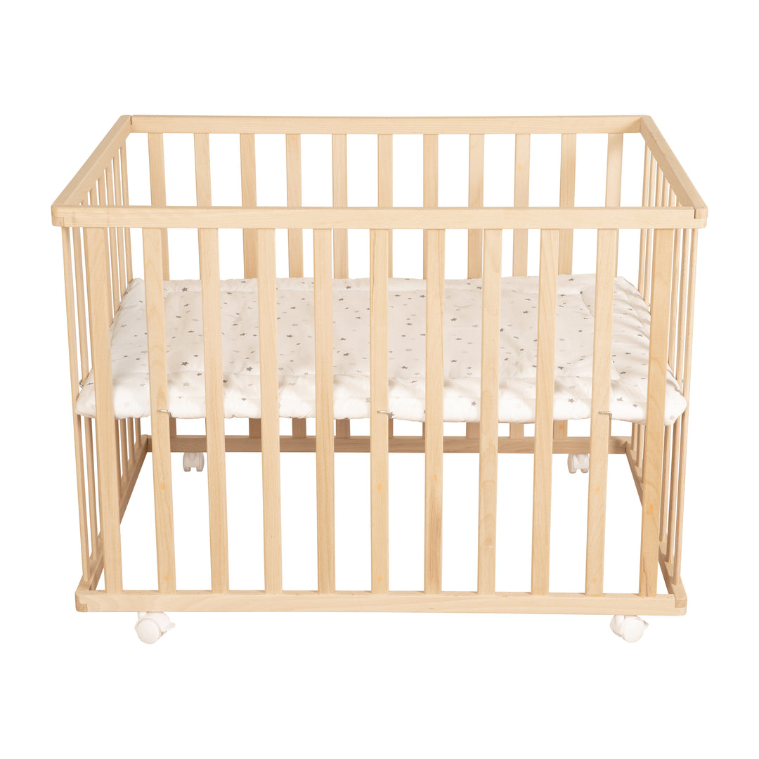 Parc bébé  75 x 100 avec tapis 'Sternenzauber gris' - Bois naturel