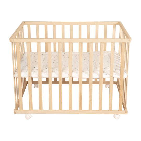 Parc bébé  75 x 100 avec tapis 'Sternenzauber gris' - Bois naturel