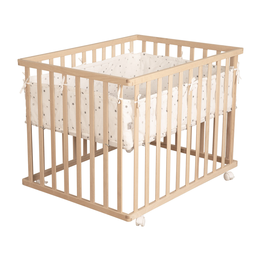 Parc bébé  75 x 100 avec tapis 'Sternenzauber gris' - Bois naturel