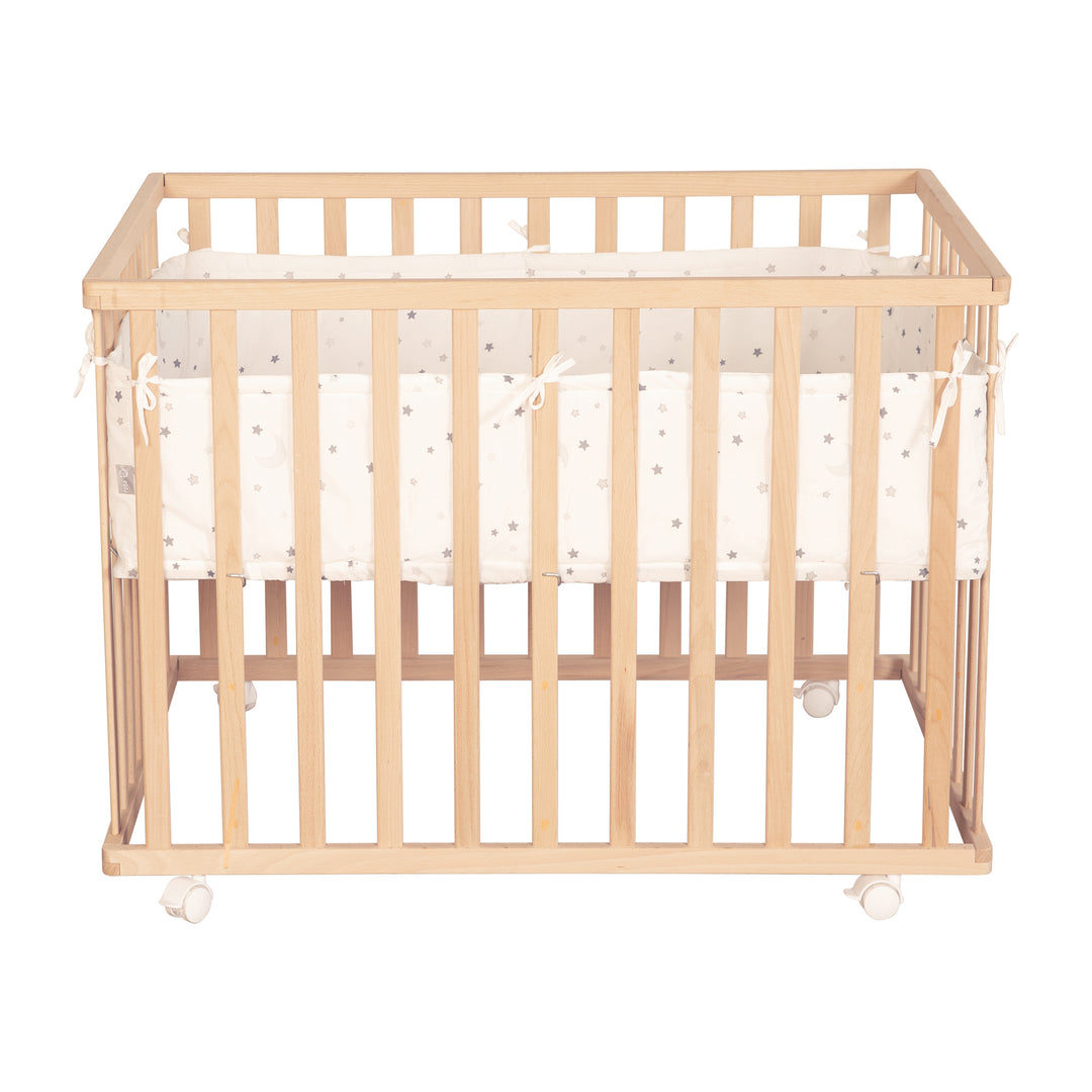 Parc bébé  75 x 100 avec tapis 'Sternenzauber gris' - Bois naturel