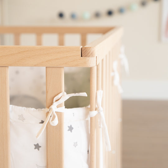 Parc bébé  75 x 100 avec tapis 'Sternenzauber gris' - Bois naturel